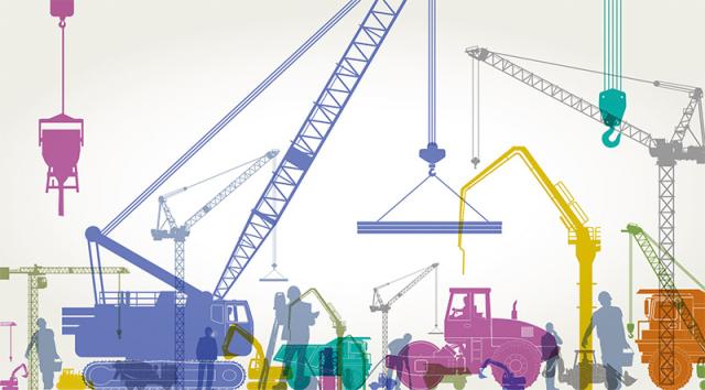 Illustration Baustelle, Baumaschinen