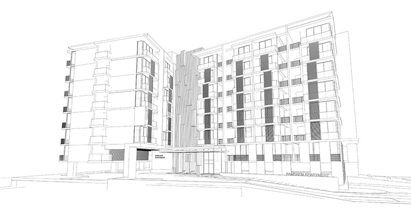 Collection 3D rendering of architecture, Wireframe image of residential building