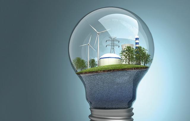 Illustration einer Landschaft und Energieerzeugung