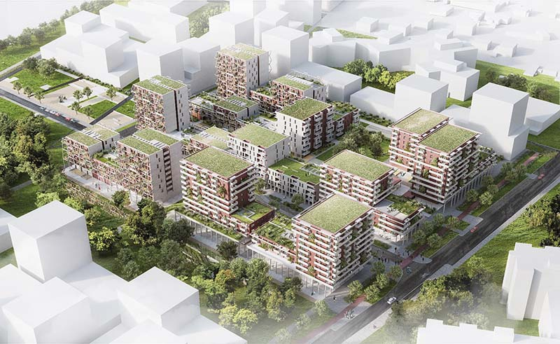 Foto: Das Stadtquartier Berresgasse ist mit zehn Projekten auf 170.000 m² das Ergebnis des bisher größten vom wohnfonds_wien abgewickelten Bauträgerwettbewerbs. 