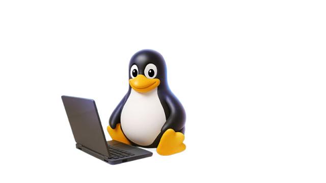 Comic-Pinguin hinter Laptop