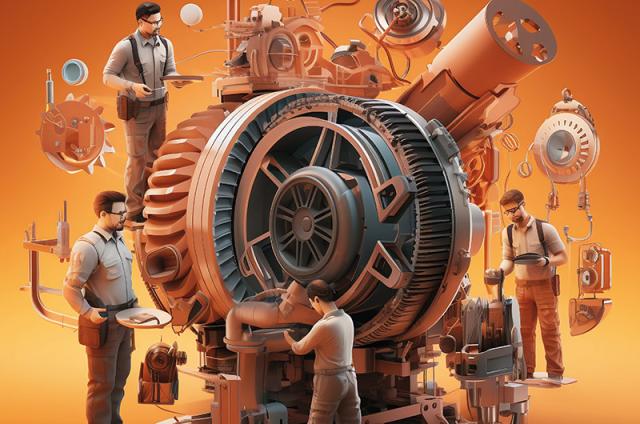 KI-generiere Illustration zum Thema Mensch, Technik und Multitasking