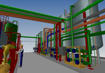 3D-Konstruktionen für durchgehenden Rohrleitungsbau mit Software 'MPDS4'.