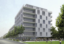 Bauplatz 1 von Eurogate: Drei Bauteile mit 71 geförderten Mietwohnungen.